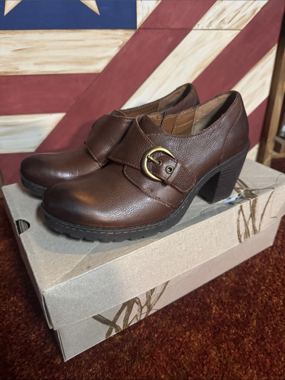 Born Women's Brown Leather Buckle Heeled Ankle Booties